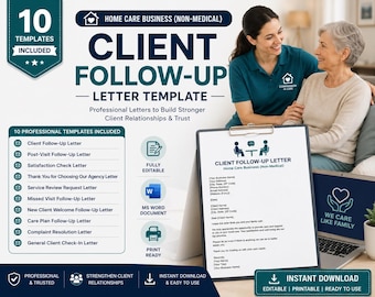 Home Care Client Follow-Up Letter Templates | Editable MS Word | Non Medical Home Care Forms | 10 Professional Letters