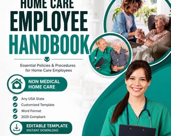 Home Care Employee Handbook Template | Caregiver Policy Manual | HIPAA Compliant | Editable Word PDF | Non Medical Home Care Agency Kit