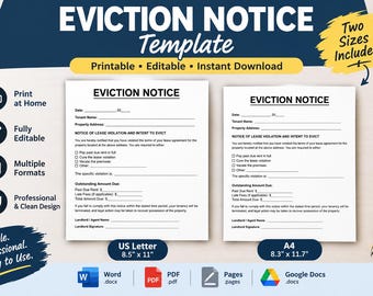 Printable Eviction Notice Template: Customizable Letter (PDF, Word, Pages, Google Docs)