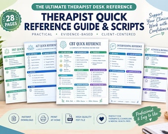 Therapist Reference Workbook 28 Printable Therapy Cheat Sheets Clinical Tools and Conversation Scripts for Mental Health Professionals