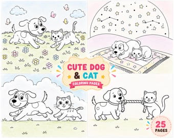 Dog and Cat Coloring Book for Kids Printable 25 Cute Animal Coloring Pages PDF Easy Preschool Coloring Sheets Instant Download Activity Book