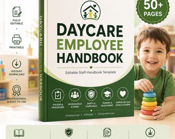 Editable Daycare Employee Handbook | Childcare Staff Handbook Template | Daycare Policies | Employee Forms | HR Manual | Instant Download