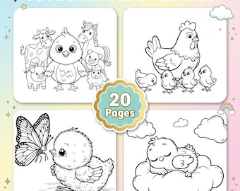 Animal Coloring Pages for Preschoolers | 20 Farm Animal Designs (Digital Download)