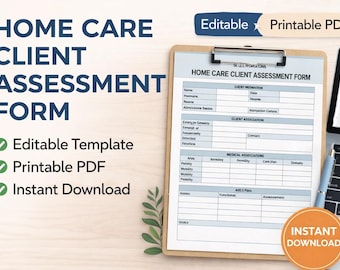 Non Medical Home Care Client Assessment Form Template, Editable Printable PDF, Caregiver Intake Form, Home Health Assessment Sheet
