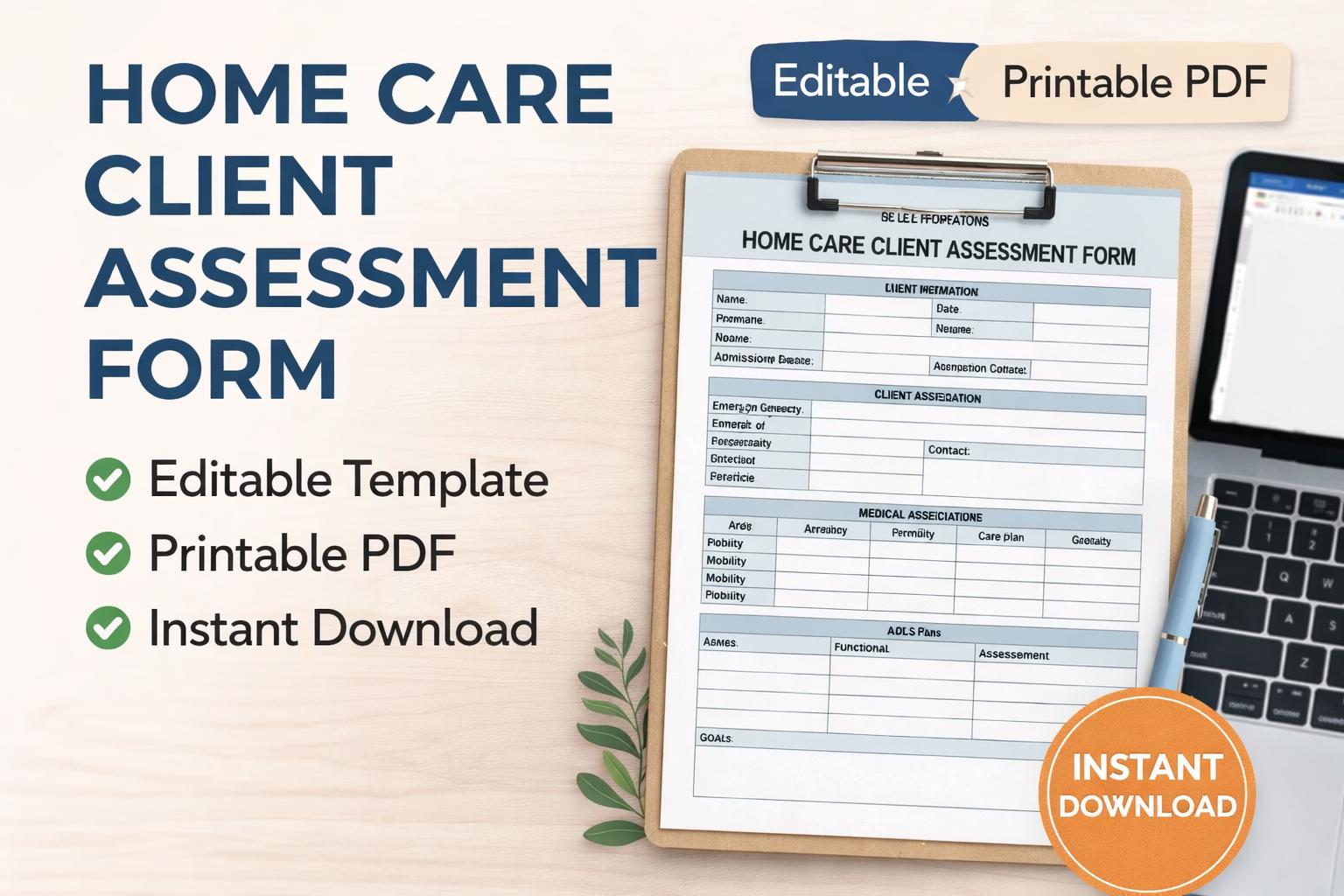 Non Medical Home Care Client Assessment Form Template, Editable ...