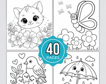 40 Spring Coloring Pages for kids, Spring Coloring Book, Spring Coloring Sheets, Easter Coloring Pages, Kids Spring Coloring PDF
