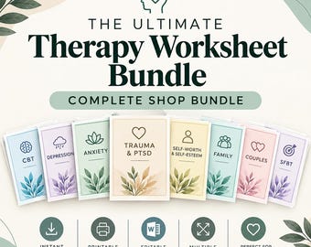 Ultimate Therapy Worksheet Bundle | CBT, Anxiety, Depression, Trauma & PTSD | Couples,