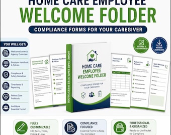 Home Care Employee Welcome Folder | Caregiver Onboarding Kit | HIPAA & Compliance Templates | Employee Handbook | Editable MS Word