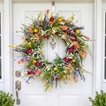 Boho Wildflower Wreath for Front Door, Spring Summer Floral Wreath Artificial Flower Wreath Decor for Farmhouse, Wall Hanging, Housewarming