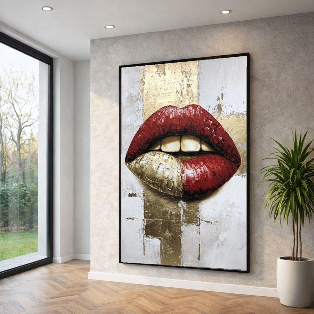 Gold Red Lips Canvas Wall Art, Glam Decor - Etsy