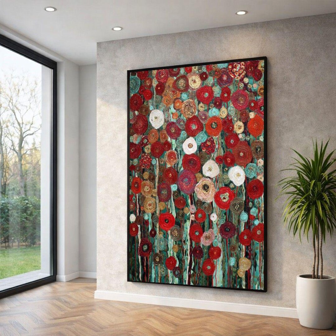 Klimt Inspired Red Poppies Canvas Art - Etsy