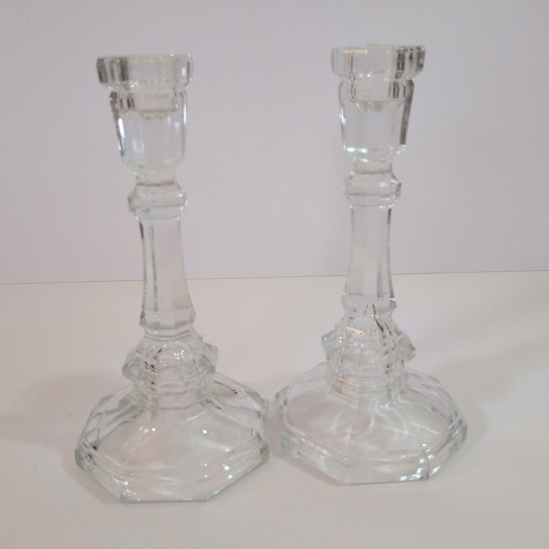 Vintage L.E. Smith Clear Glass Candlestick Holders 7.5" - Set of 2 - Etsy