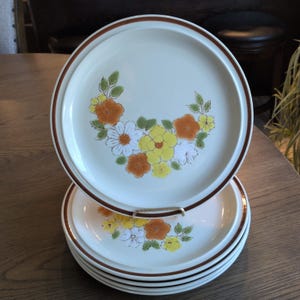 Vintage Interpur Japan Flower Garden stengods 10 1/2" middagstallrikar set om 5