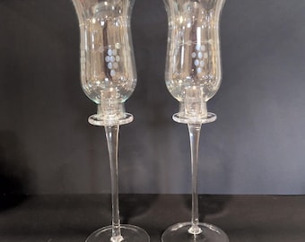 Par de portavelas vintage Princess House Heritage Hurricane de cristal grabado