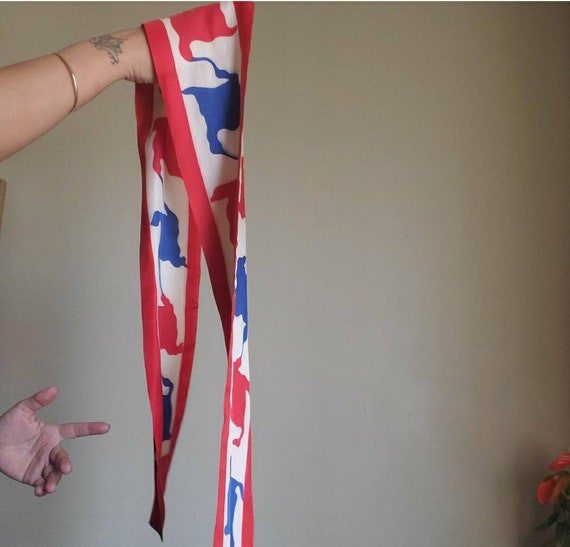 Red, White, Blue Pattern Neck + Hair Silk Scarf - image 4