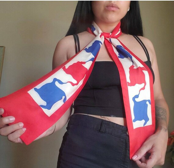 Red, White, Blue Pattern Neck + Hair Silk Scarf Gem