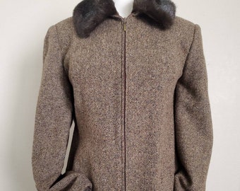 Brown Textured Talbots Petites Vintage Jacket w/ Removable Faux Fur Collared Jacket Unisex Size 12