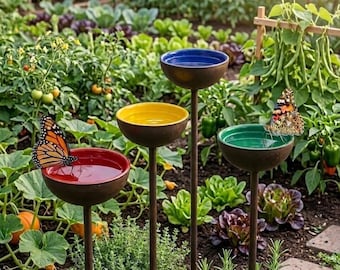 Estaca para bebedero de polinizadores de 4 colores (70 cm), bebedero para abejas de exterior, decoración para alimentar colibríes de jardín.