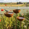 Rustic Garden Stake Bird Bath Set, Handmade Metal Bird Water Bowl, Outdoor Cottage Garden Decor, Bird Lover Gift product logo