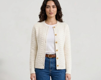 Velora Crochet Cardigan Pattern – Women's Wavy Texture Button-Up (PDF Download)