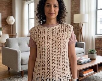Lace Crochet Top Pattern PDF, Oversized Cropped Sweater Tutorial S to 4XL, Easy Crochet Instant Download, Lightweight Summer Top