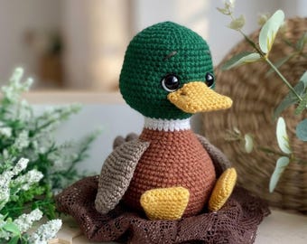 Mallard Duck Crochet Pattern — Amigurumi Duckling PDF, Step-by-Step Tutorial with Photos, Beginner Friendly