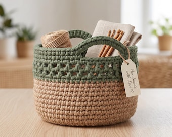 Crochet Basket Pattern PDF | Storage Basket Crochet Pattern | Beginner Crochet Bowl Pattern | Two Tone Basket with Handles, Instant Download