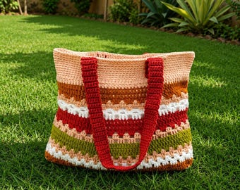 Crochet Tote Pattern | Textured Boho Market Bag, Beginner Shoulder (PDF Download)