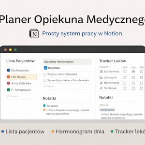 Planer Opiekuna Medycznego Notion | Organizacja Pracy | Harmonogram Pacjentów | Caregiver Planner | Polska Wersja