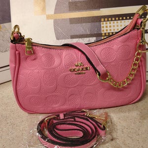 EUC Coach Metallic Pink Leather Adjustable Bag Strap with Gunmetal Hardware Restored Strap With Quilting | COACH® main image 3