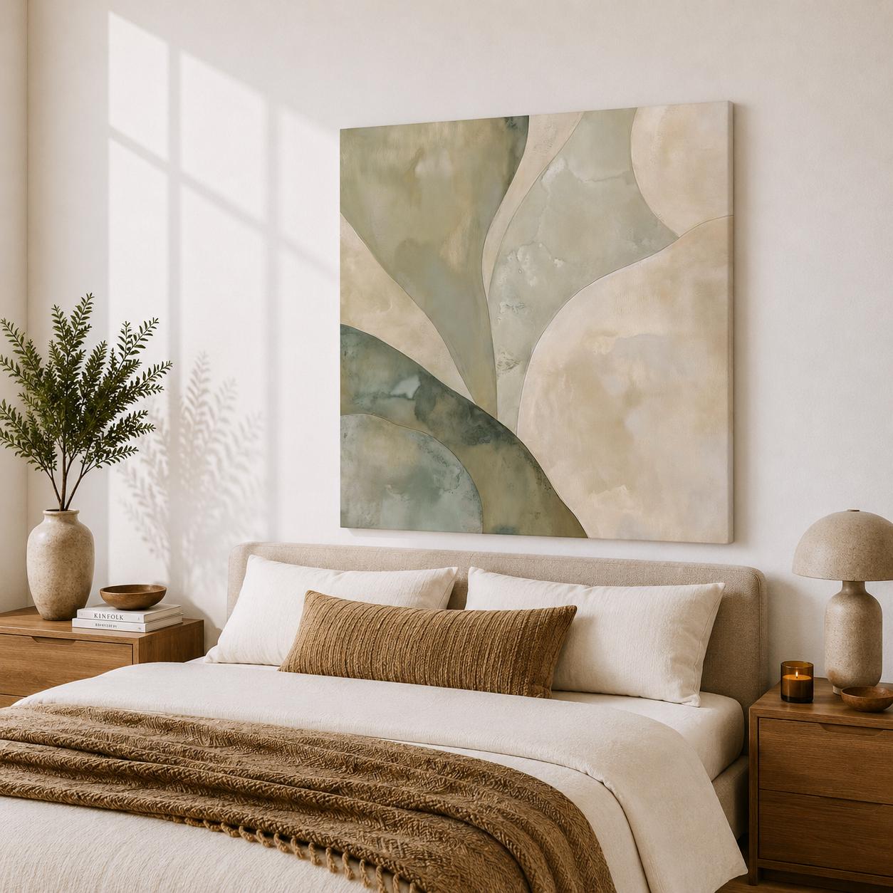 Sage Green Abstract Canvas Wall Art | Modern Minimalist Square Painting ...