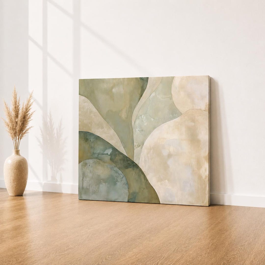 Sage Green Abstract Canvas Wall Art | Modern Minimalist Square Painting ...