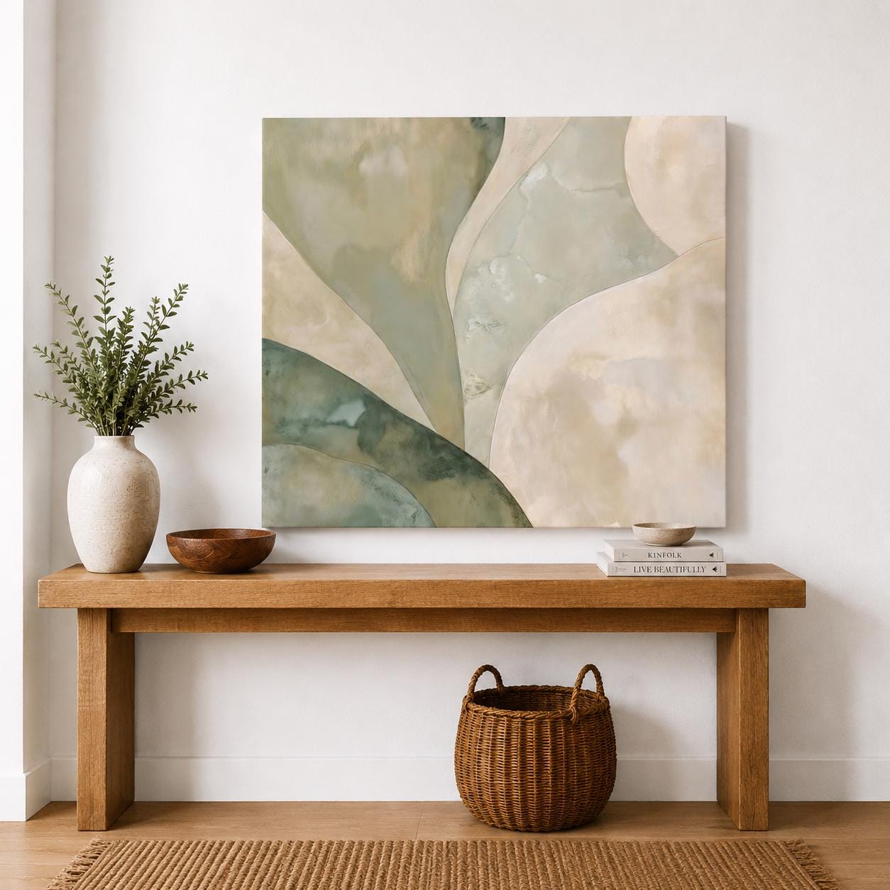 Sage Green Abstract Canvas Wall Art | Modern Minimalist Square Painting ...