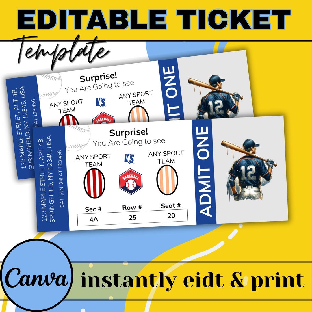 Editable Baseball Game Ticket Template for Gift Ticket to Baseball Game ...