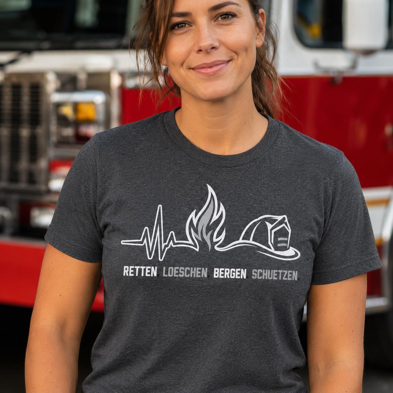 Feuerwehr T-Shirt - Retten Löschen Bergen Schützen Shirt für Feuerwehrmann, Feuerwehrfrau & freiwillige Feuerwehr