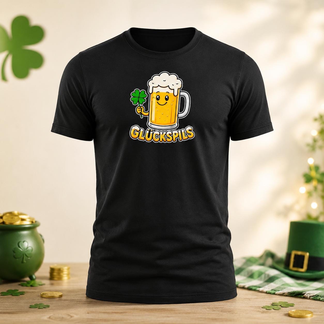 Glückspils Shirt - Lustiges Bier T-Shirt mit Kleeblatt für Bierfreunde, Pub Fans & Glückspilze