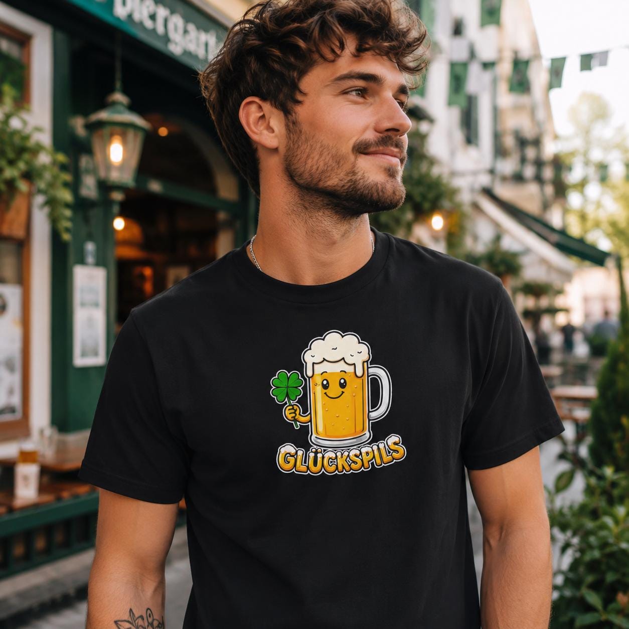 Glückspils Shirt - Lustiges Bier T-Shirt mit Kleeblatt für Bierfreunde, Pub Fans & Glückspilze