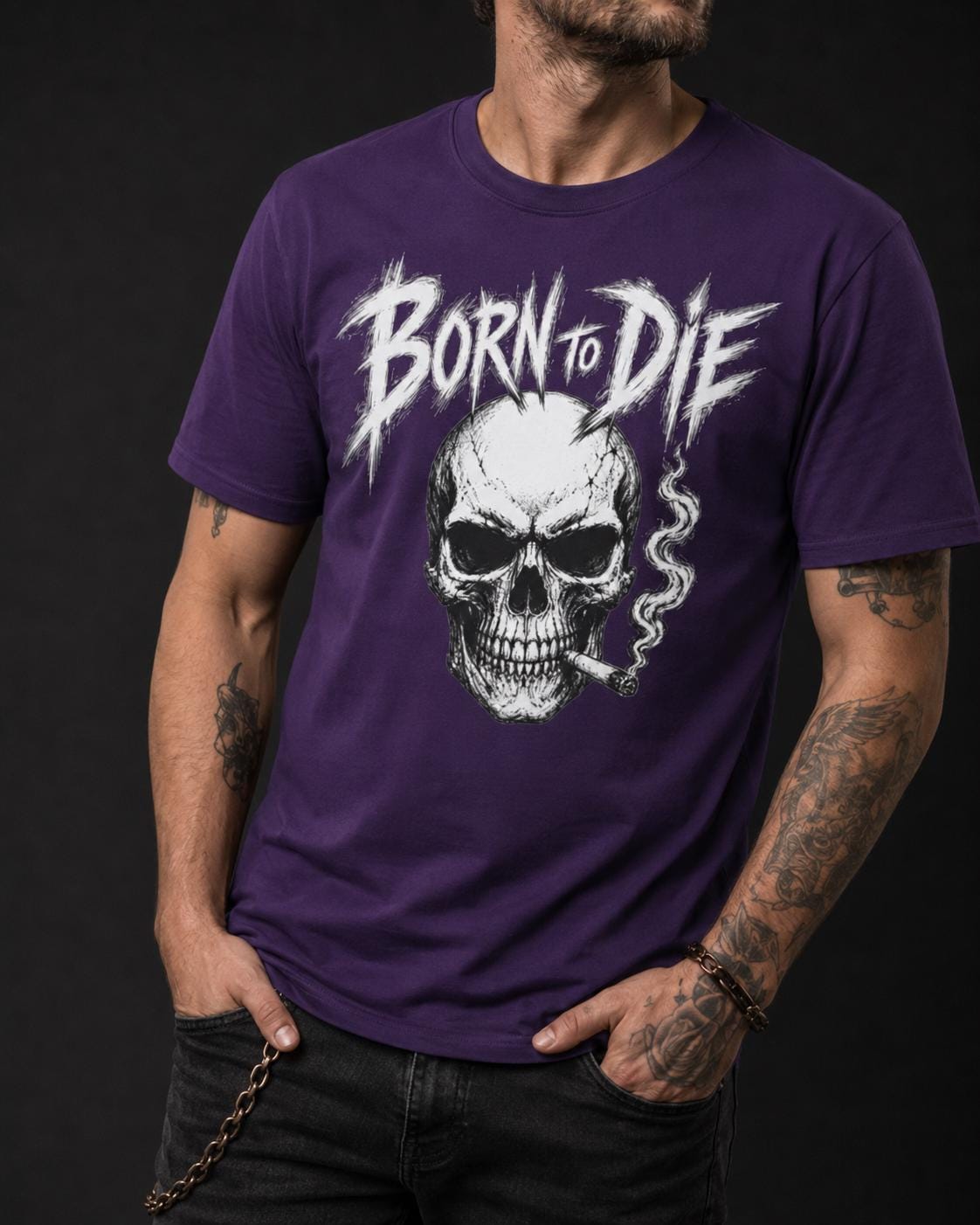 Born to Die Skull T-Shirt, Gothic Rock Shirt, Biker Graphic Tee, Metalhead Shirt, Alternative Clothing, Dark Skull Tee, Rocker Gift