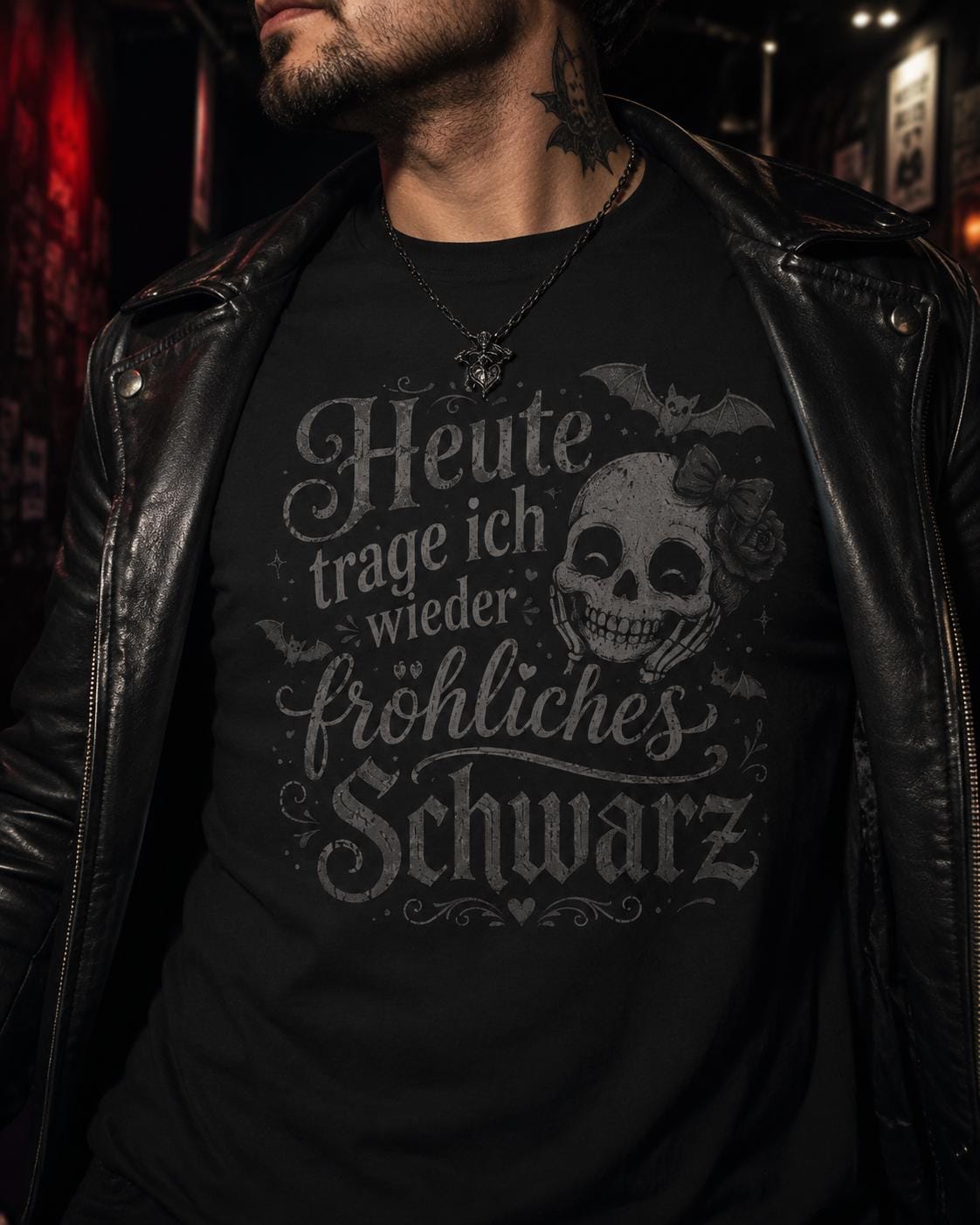 Heute trage ich fröhliches Schwarz Shirt - Gothic T-Shirt mit Totenkopf, lustiges schwarzes Statement Shirt - Floral Goth