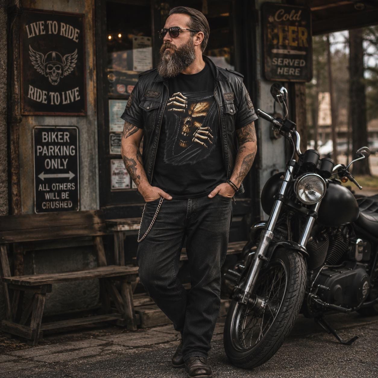 Biker Skull T-Shirt - Gothic Totenkopf Shirt für Metalheads, Motorradfahrer & Dark Streetwear
