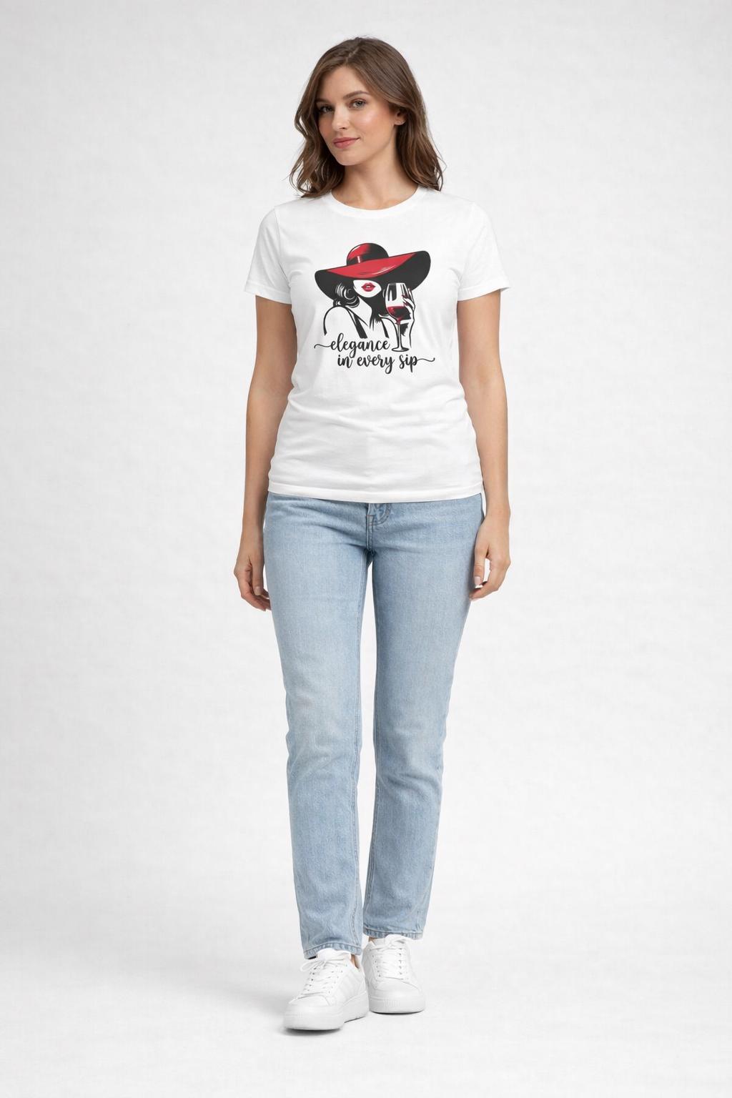 Weinliebhaber T-Shirt Damen, Elegance in Every Sip Shirt, Elegantes Wine Lover Tee, Geschenk für Weinliebhaberin