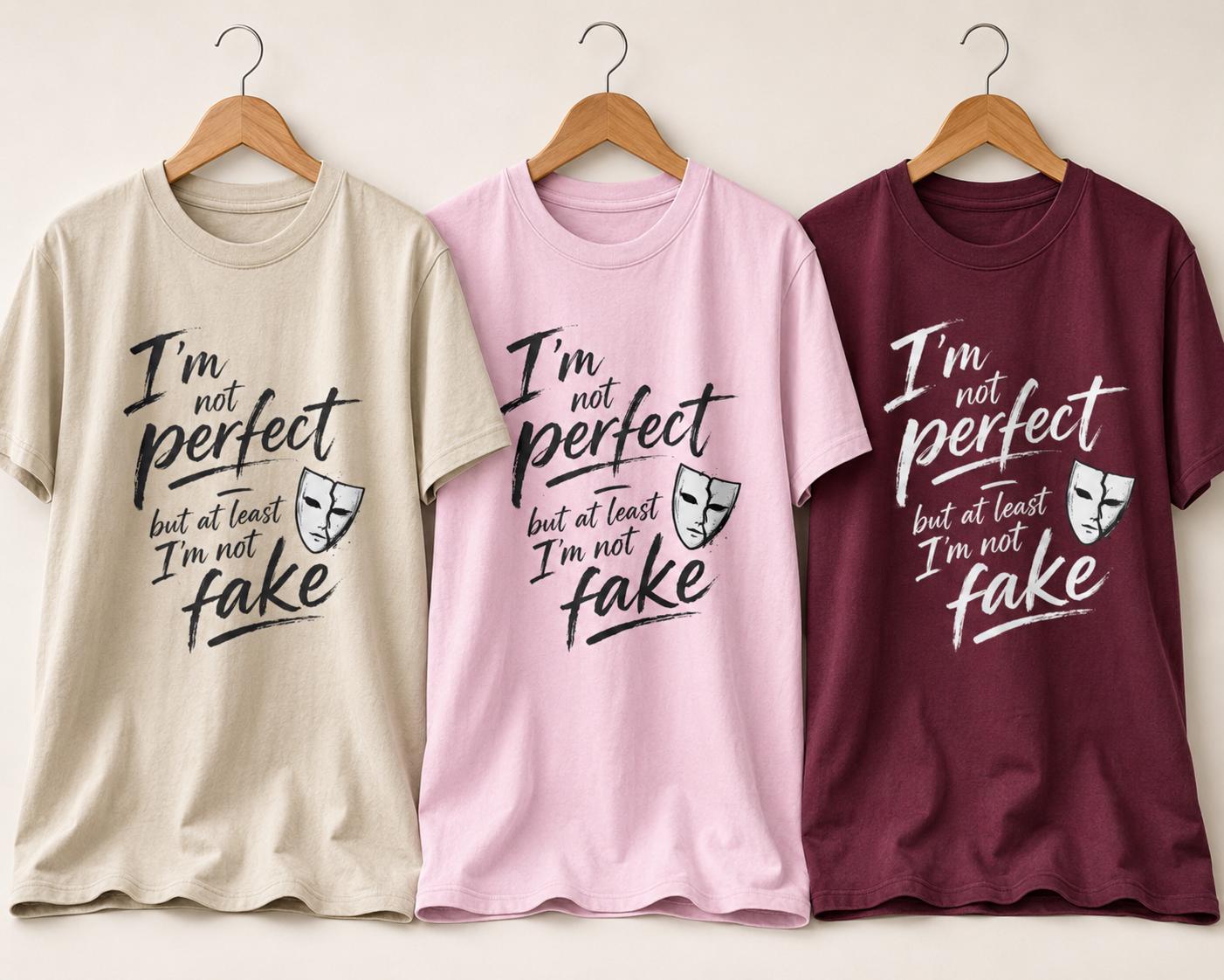 Drei T-Shirts in beige, rosa und weinrot nebeneinander auf Kleiderbügeln mit weißem Print