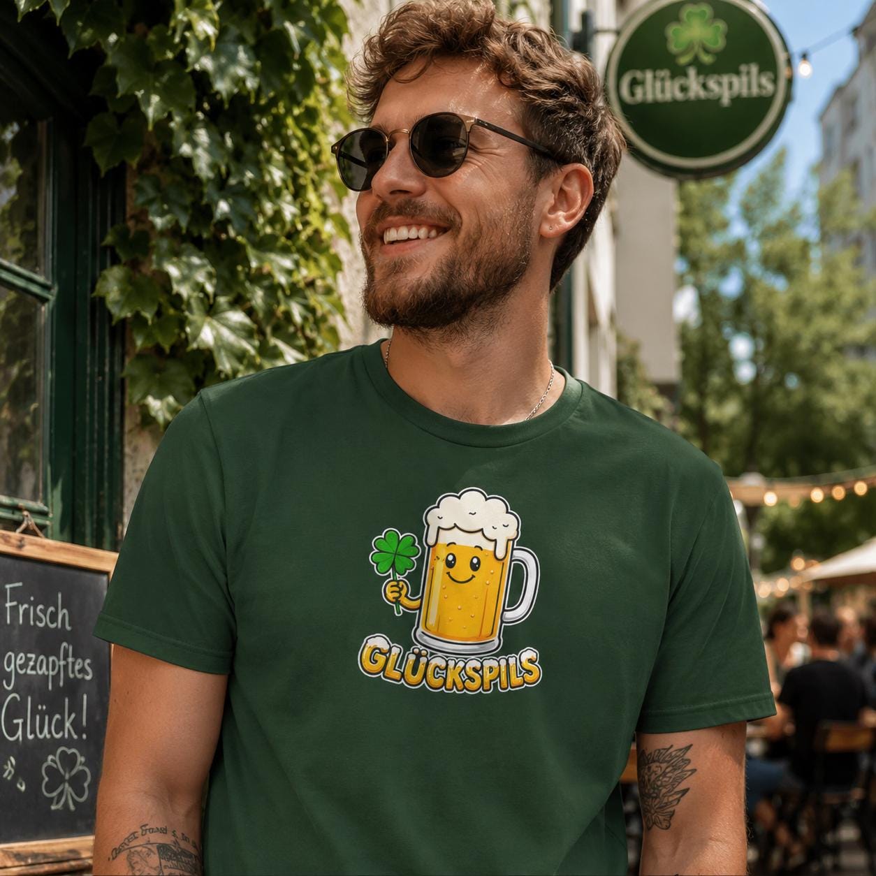 Glückspils Shirt - Lustiges Bier T-Shirt mit Kleeblatt für Bierfreunde, Pub Fans & Glückspilze