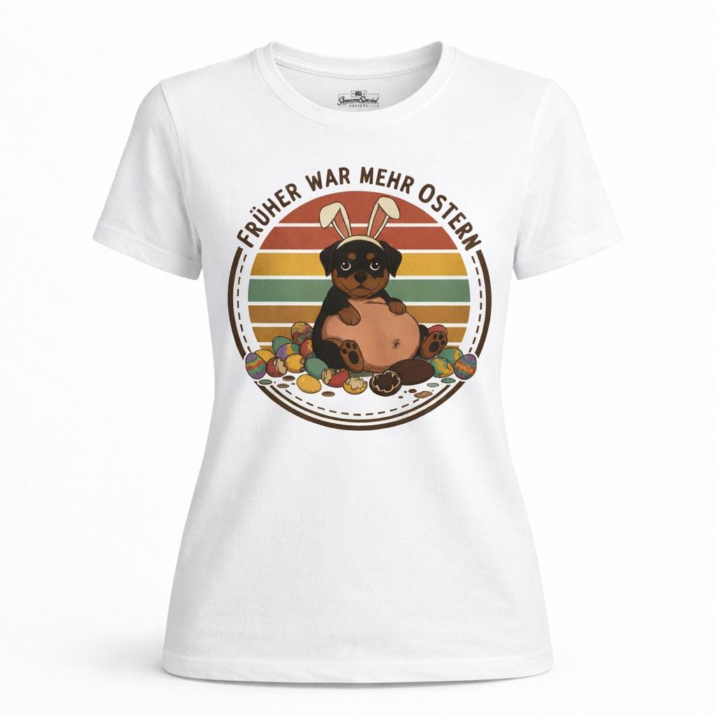 Lustiges Oster T-Shirt mit Hund & Retro-Print – „Früher war mehr Ostern“