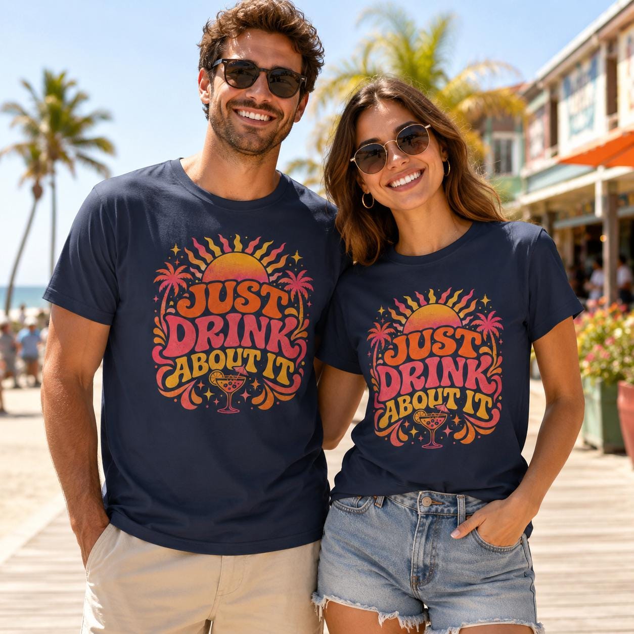 Trinken statt Nachdenken Shirt – Just Drink About It T-Shirt für Festival, Malle, Urlaub, Party & Sommer