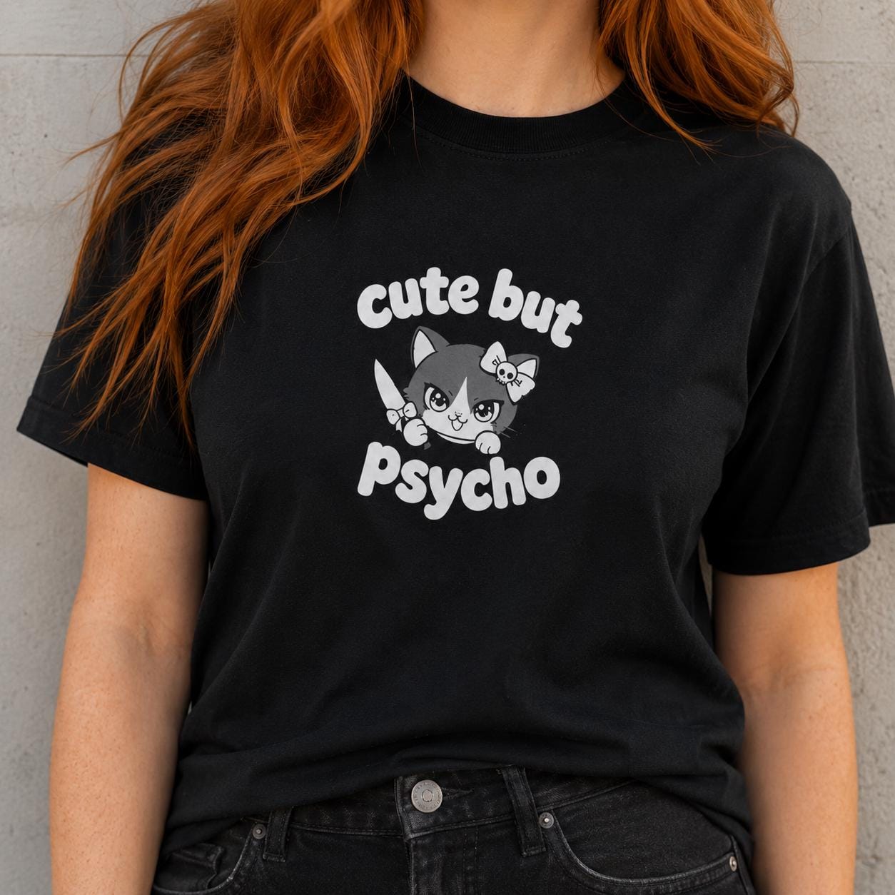 Cute But Psycho Shirt, Pink Kawaii Cat T-Shirt for Women, Funny Sassy Graphic Tee, Cute Psycho Shirt, Gift for Her