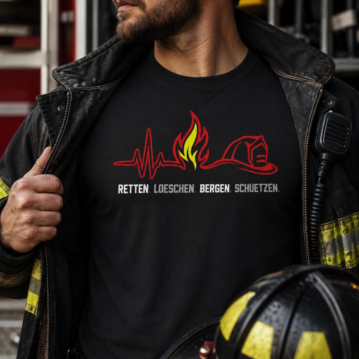 Feuerwehr T-Shirt - Retten Löschen Bergen Schützen Shirt für Feuerwehrmann, Feuerwehrfrau & freiwillige Feuerwehr