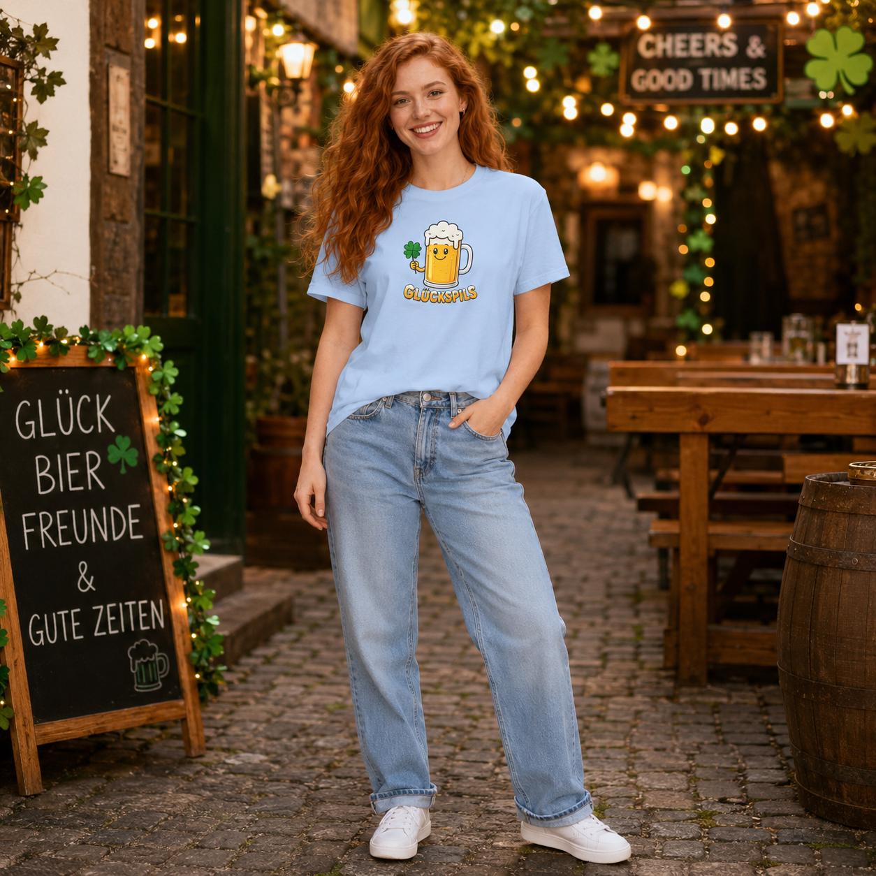 Glückspils Shirt - Lustiges Bier T-Shirt mit Kleeblatt für Bierfreunde, Pub Fans & Glückspilze