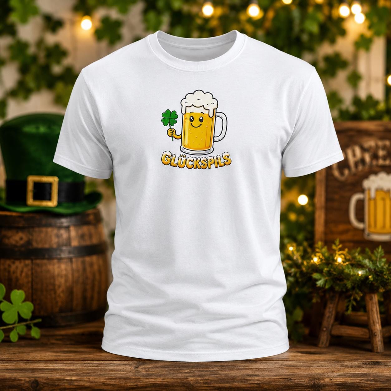 Glückspils Shirt - Lustiges Bier T-Shirt mit Kleeblatt für Bierfreunde, Pub Fans & Glückspilze
