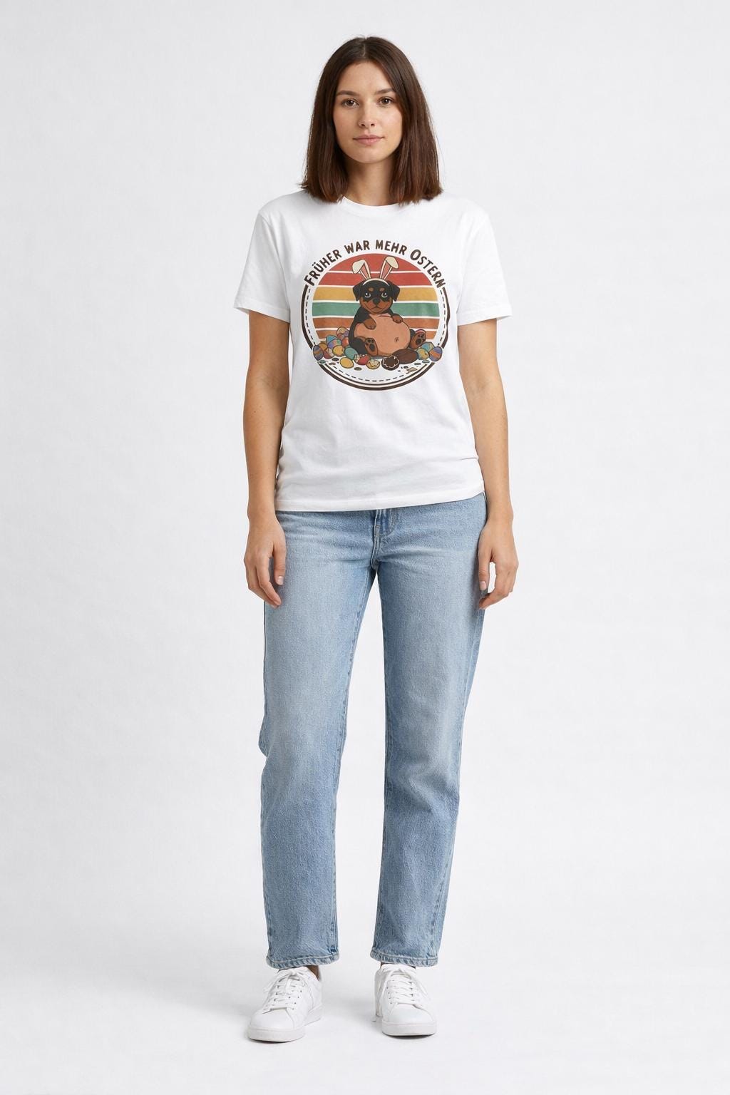 Lustiges Oster T-Shirt mit Hund & Retro-Print – „Früher war mehr Ostern“